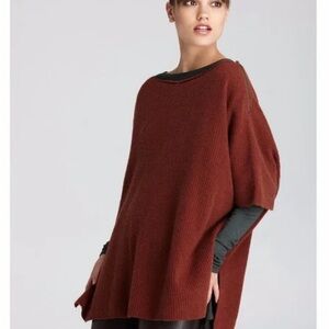 VINCE WOOL CASHMERE RIBBED PONCHO SIZE L .